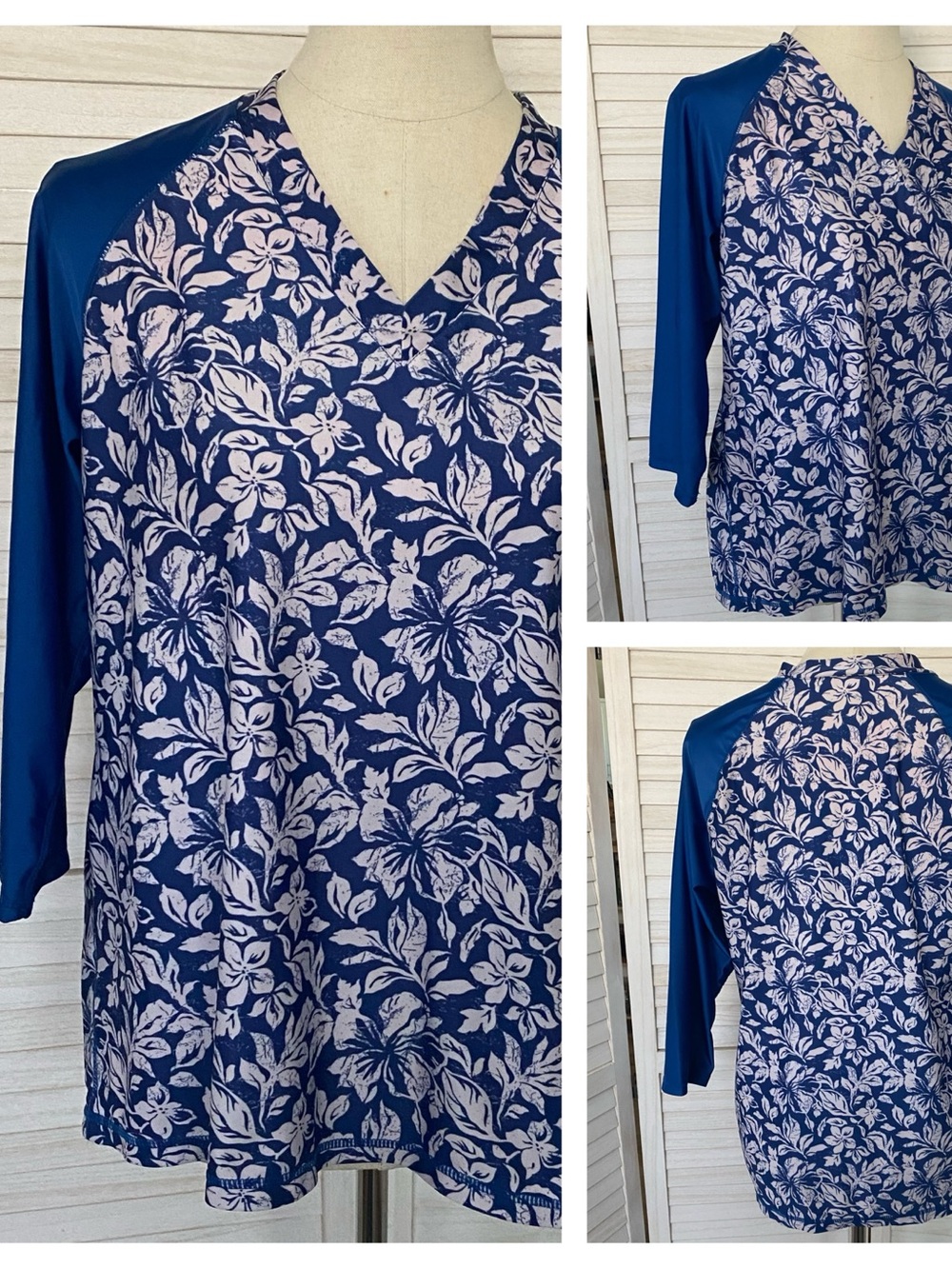 UV Skinz Color Blocked Floral Sun Protection Top SZ XL Beach Outdoors Vacation